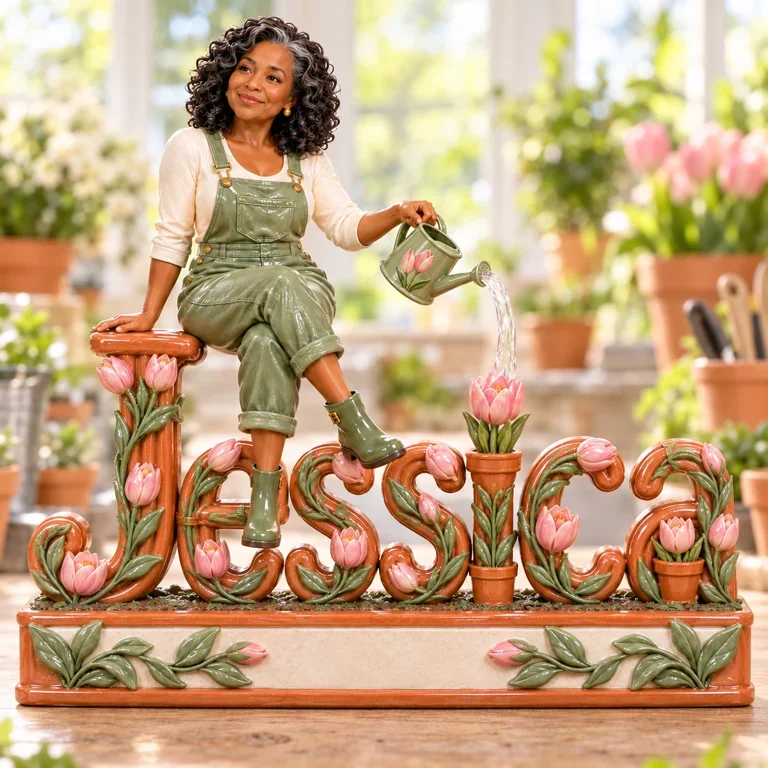 Personalized Custom Photo Tulip Gardening Custom Shaped Acrylic Plaque - Gift for Older Women Who Garden