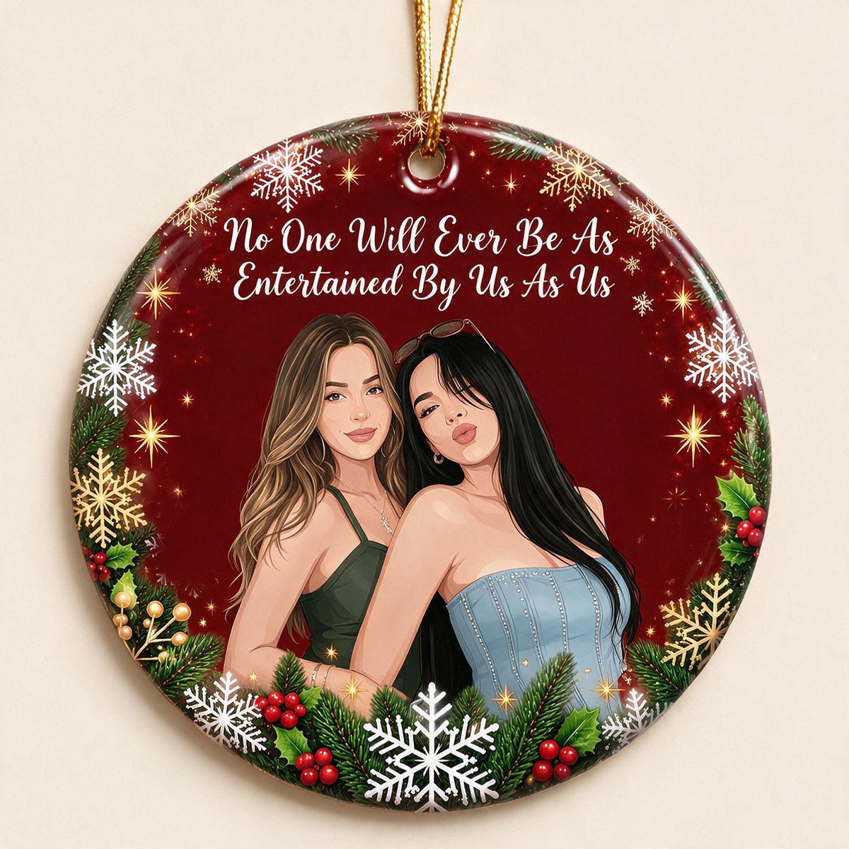 Custom Photo Christmas Best Friends Ceramic Ornament - Funny Friendship Gift