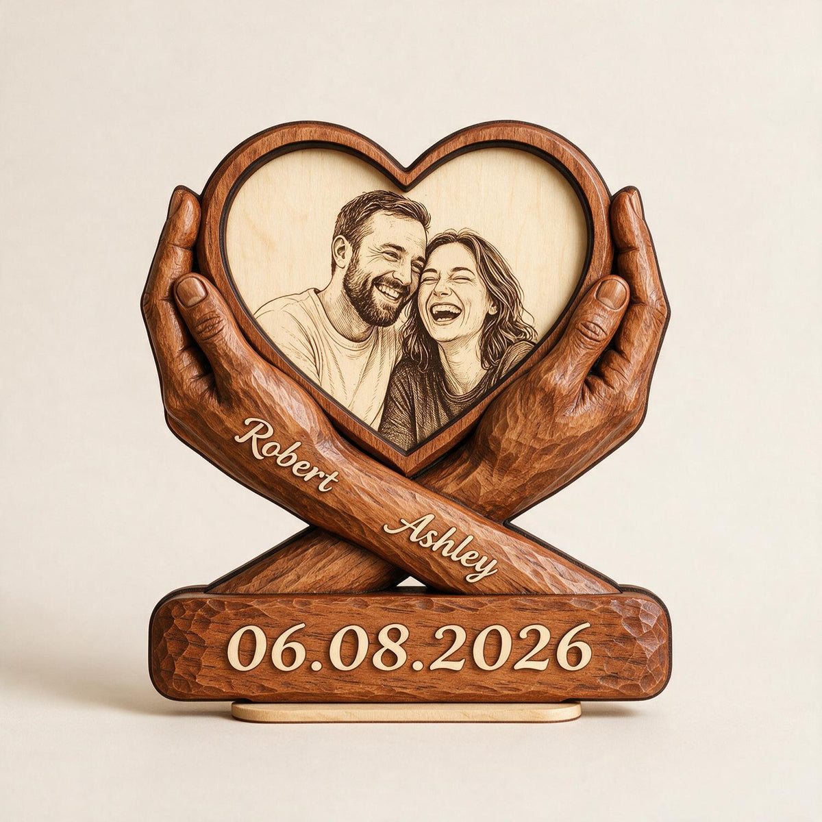Personalisierte Paarfoto Skizze Stil Ewige Liebe - 2-lagige Holztafel - Jubiläumsgeschenk für Paare, für ihn, für sie