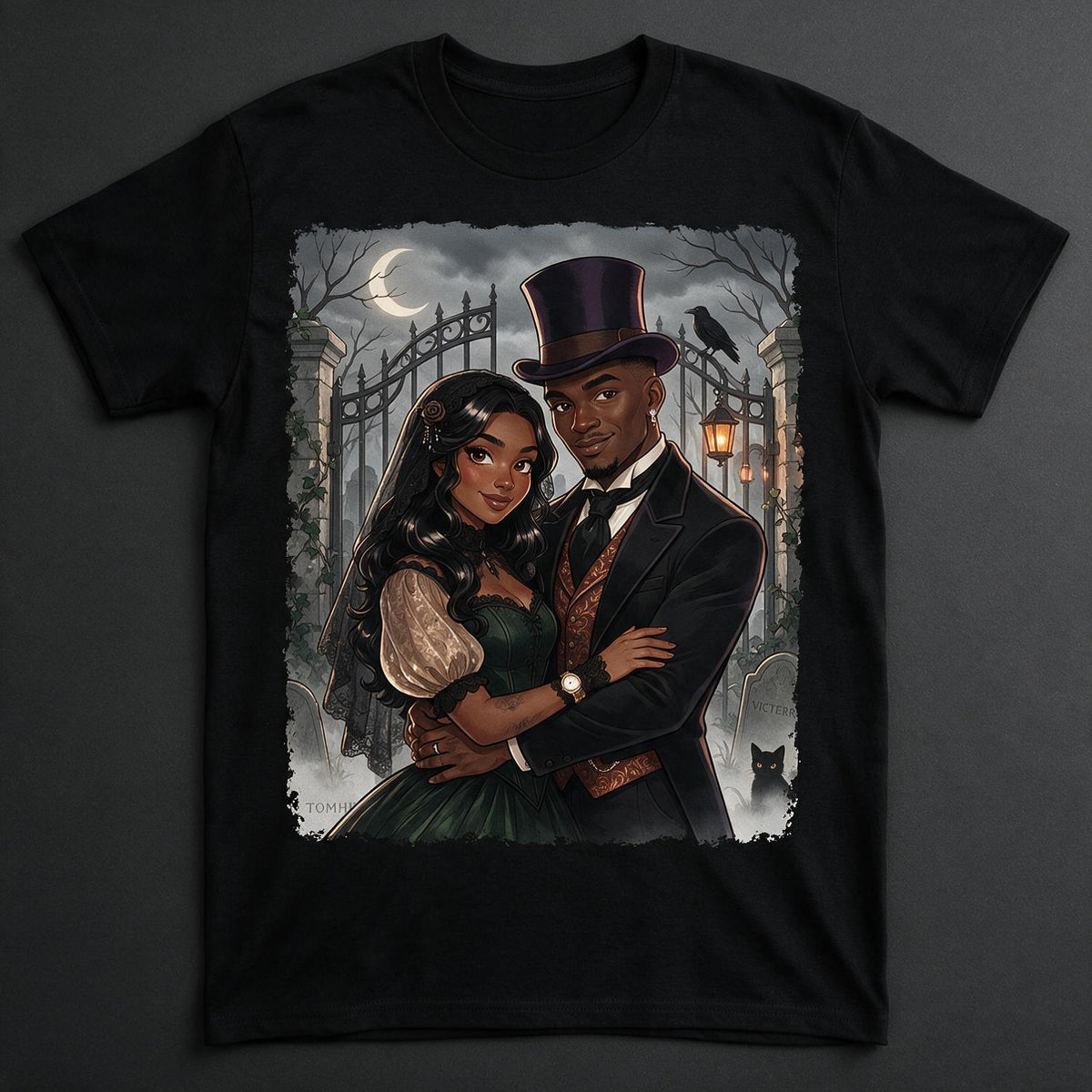 Personalized Halloween Gothic Couple Portrait Shirt, Anniversary Gift