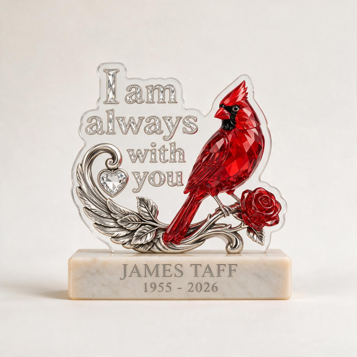 Personalized Red Cardinal Memorial Acrylic Block Plaque Sympathy Keepsake Gift