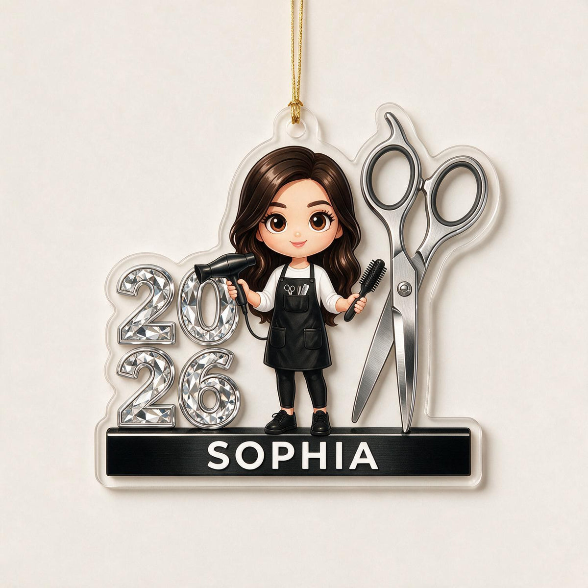 Personalized 2026 Female Hairdresser Acrylic Ornament - Hairstylist Christmas Gift
