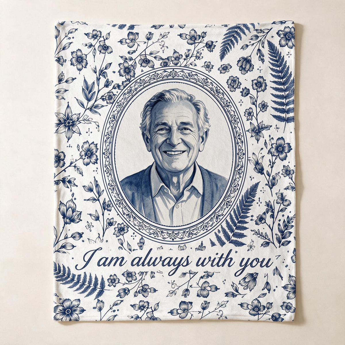 Personalisierte Foto-Gedenkdecke Blau Aquarell - Trost Geschenk