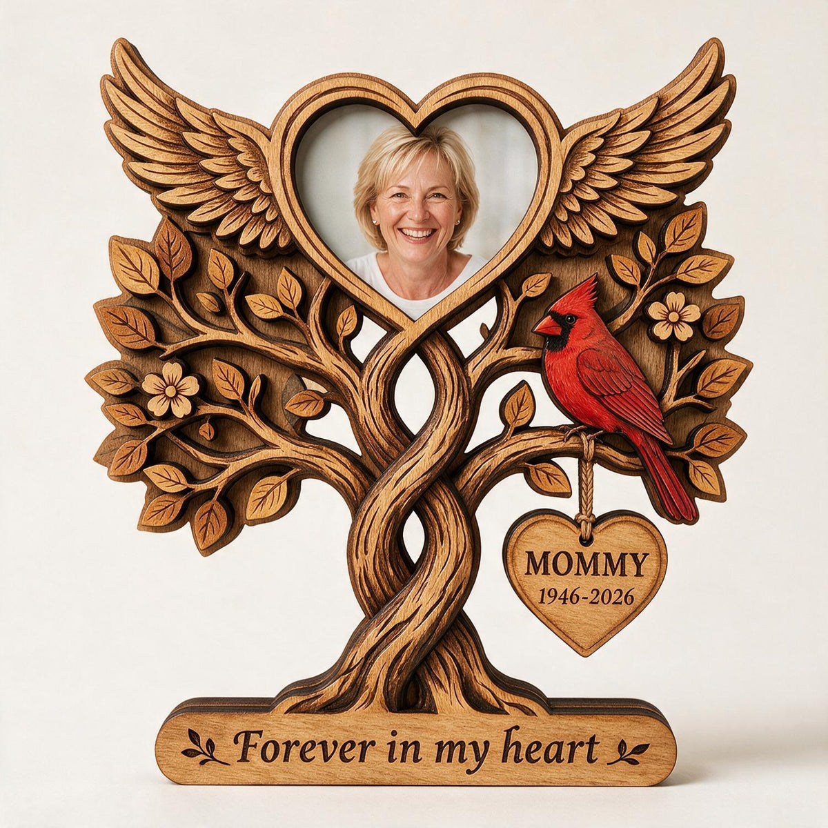Für immer in unseren Herzen - Personalisierte 2-lagige Holztafel - Mitfühlendes Geschenk für Angehörige