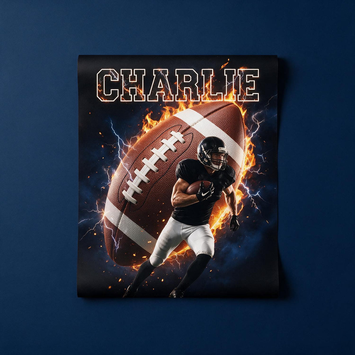 Personalized Football On Fire Custom Photo Poster - Gift for Boys & Girls Sports Fan Room Decor