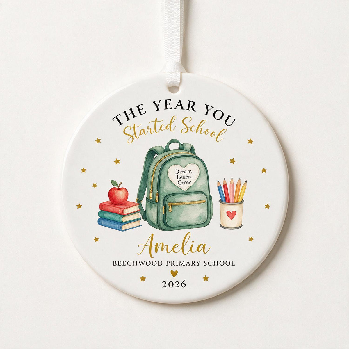Personalized First Day of School Ceramic Ornament - Custom School Starter Keepsake Gift