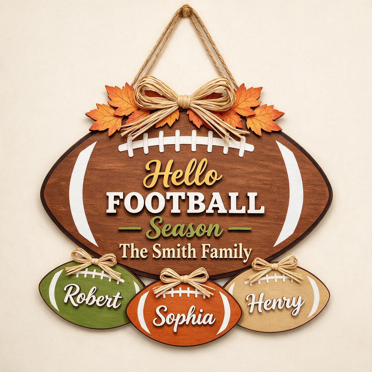 Personalized Football Season Family Football-Shaped Wood Sign, Game Day Home Decor