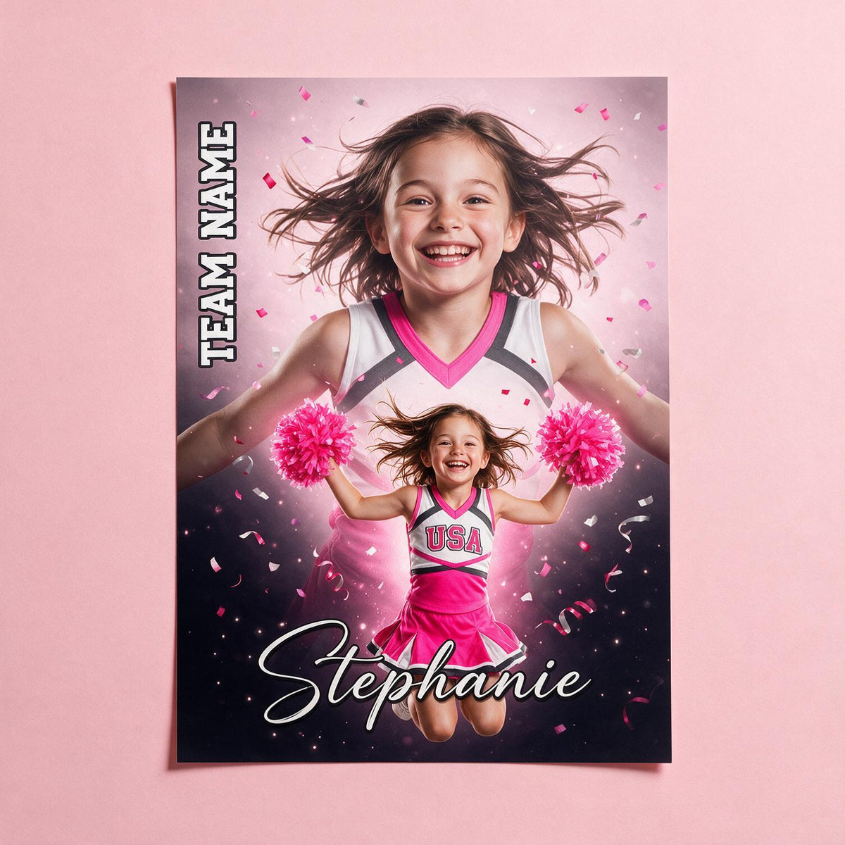 Personalized Cheerleader Photo Poster, Custom Name Team Wall Art Gift for Girls