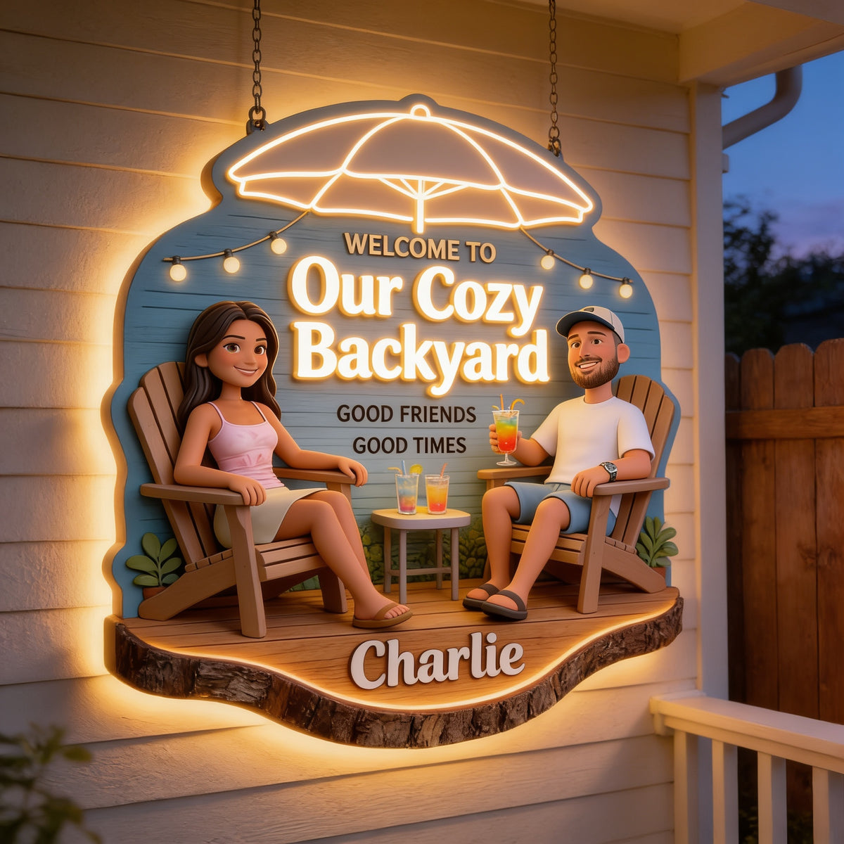 Personalized Latino Couple Backyard Patio LED Light Acrylic Sign