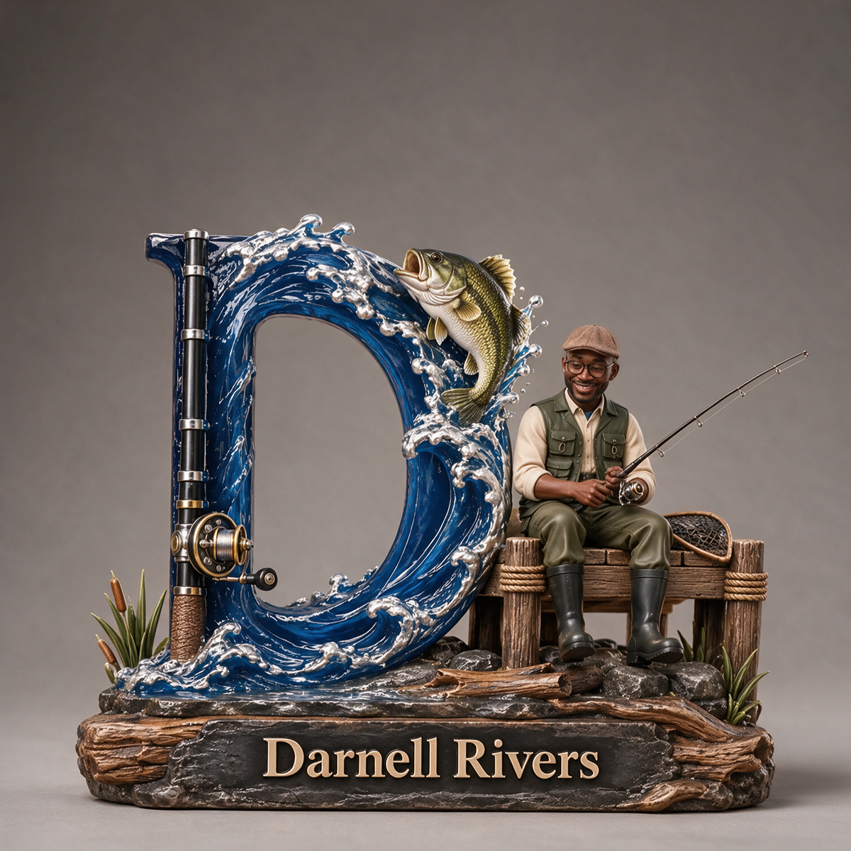 Personalized Fishing Monogram 3D Plaque with Custom Photo and Name