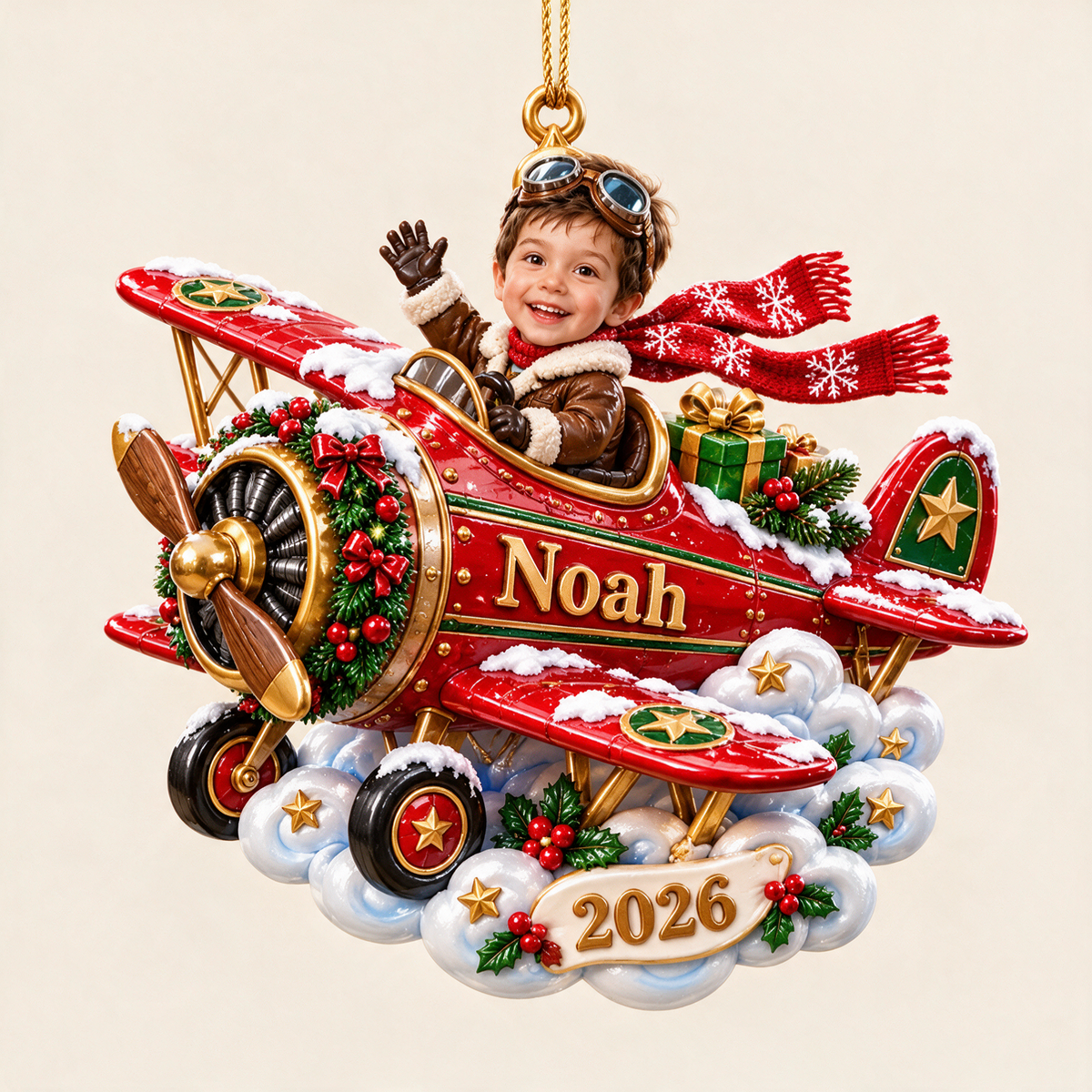 Personalized Custom Photo Airplane 3D Ornament - 2026 Christmas Gift for Boys