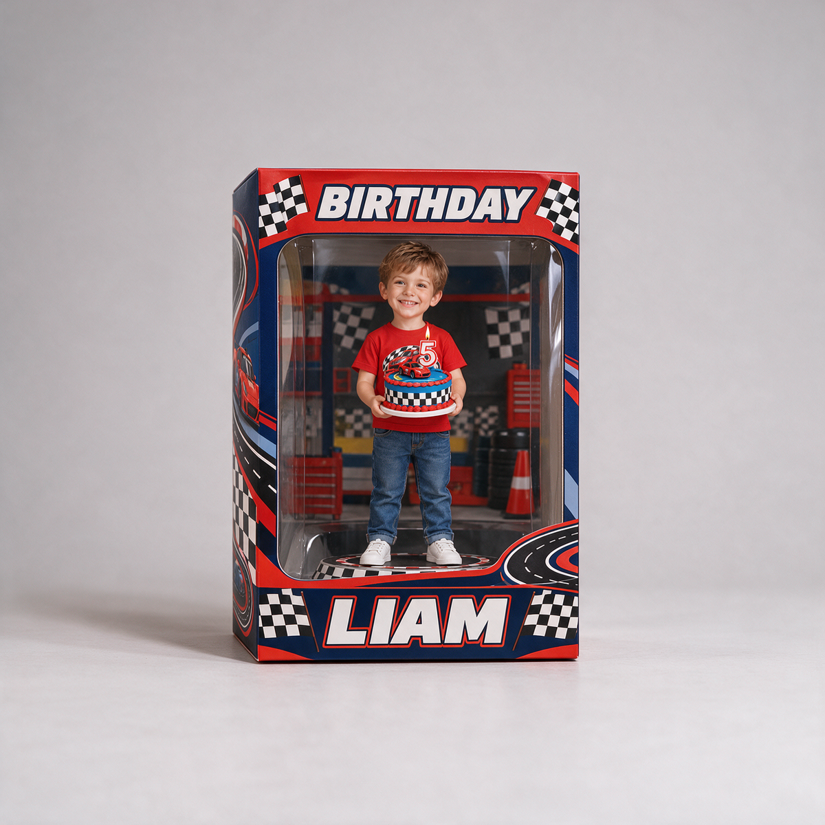 Personalisierte Foto-Rennwagen Acryl-Displaybox - 5. Geburtstag Geschenk für Jungen