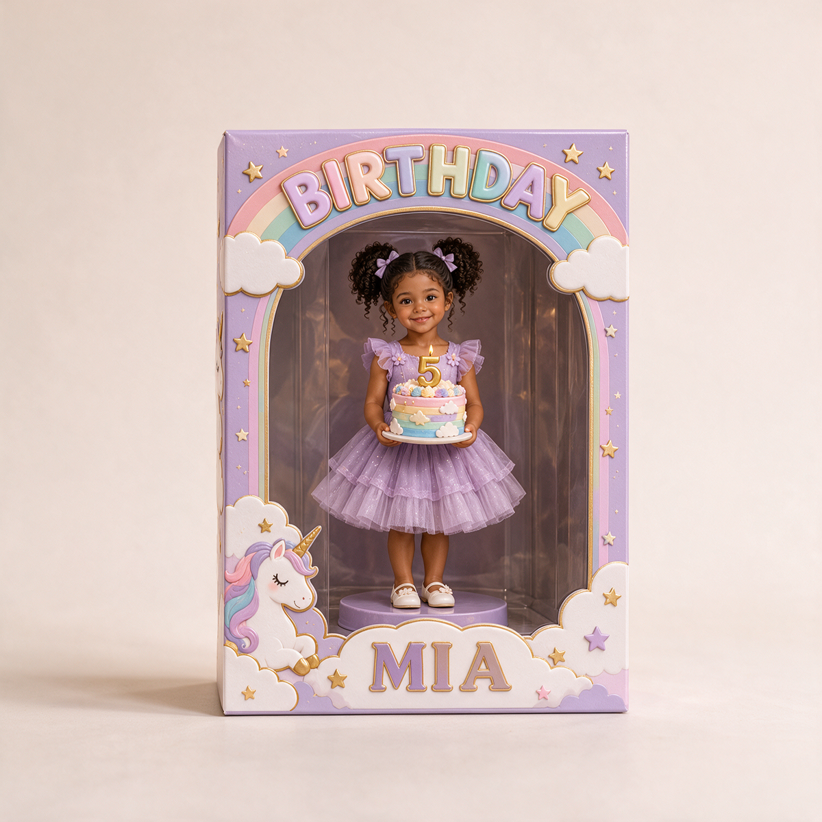 Personalisierte Foto-Einhorn Acryl-Displaybox - 5. Geburtstag Geschenk für Mädchen
