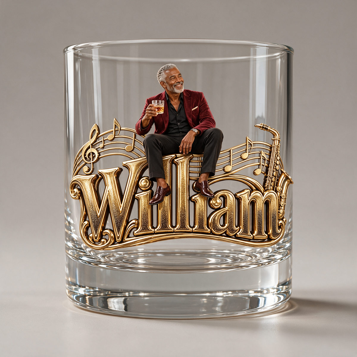 Personalisierbares Foto Jazz Whiskeyglas - Geschenk für ältere Männer, die Musik lieben