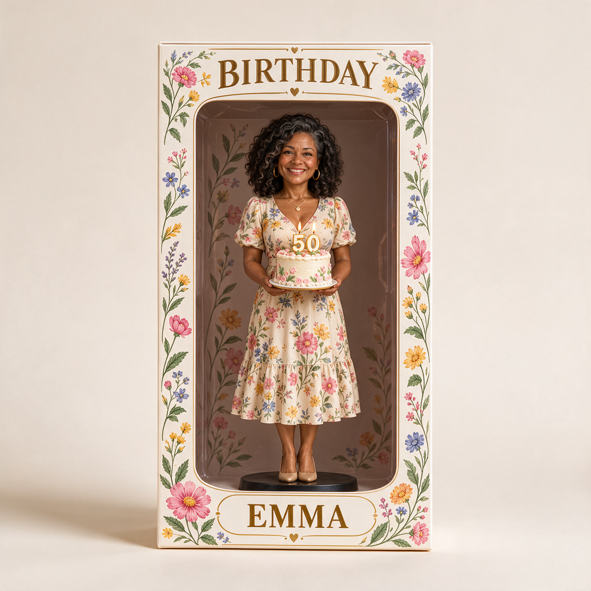 Personalisierte Foto-Wildblumen-Figurinen-Display-Box - 50. Geburtstagsgeschenk für Frauen