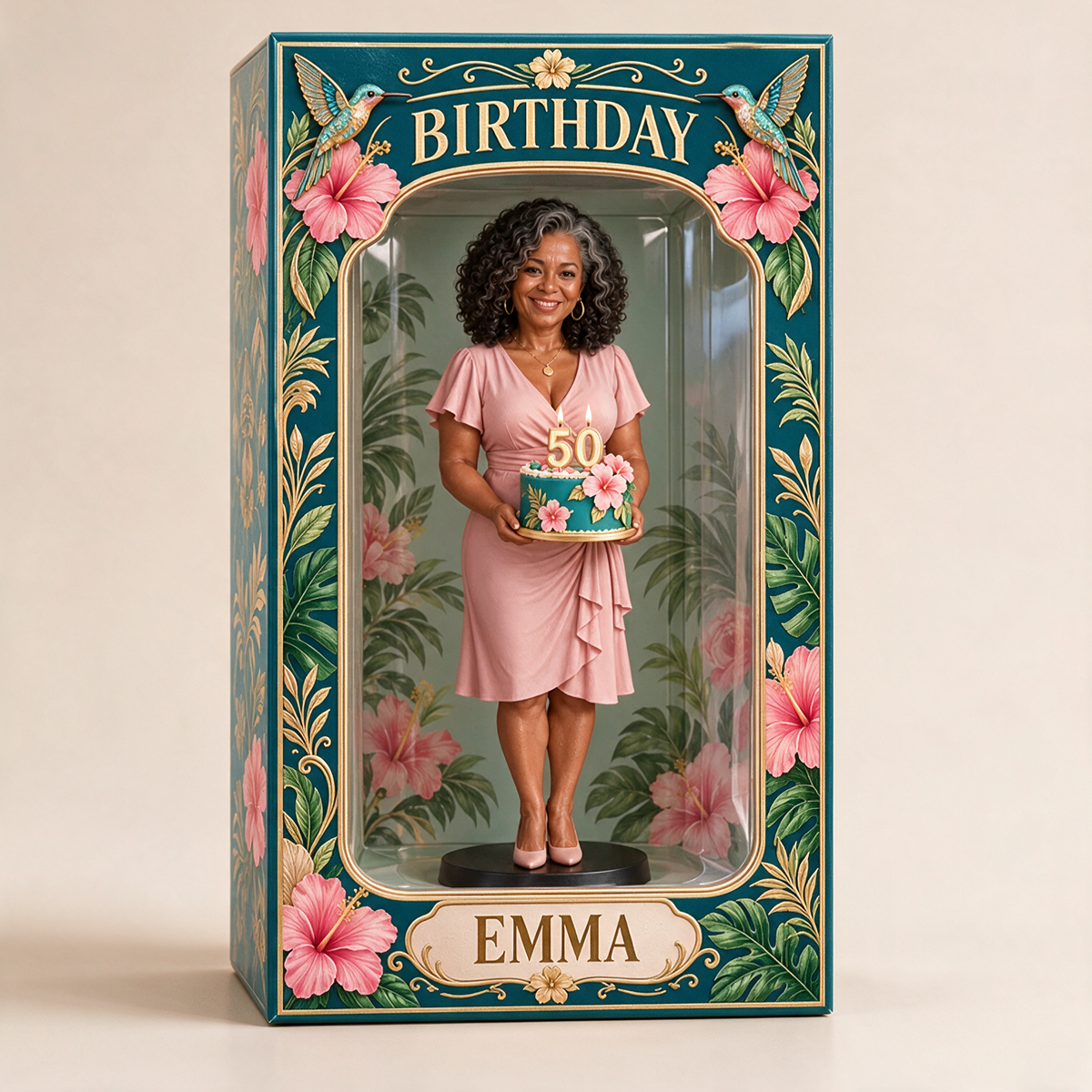 Personalized Custom Photo Tropical Hibiscus Figurine in Acrylic Display Box - 50th Birthday Gift for Women