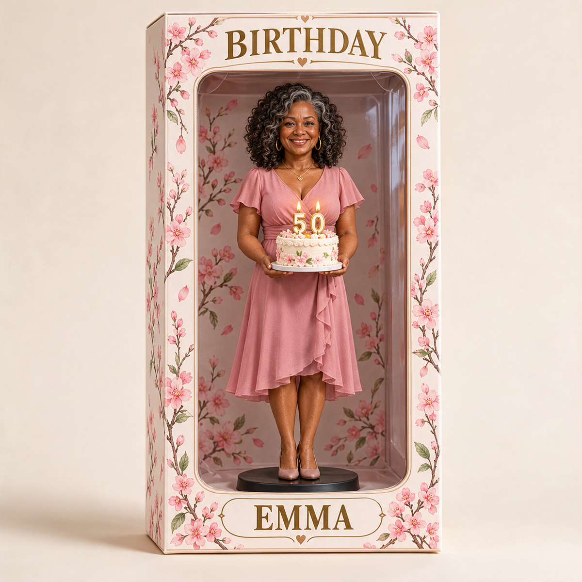 Personalisierte Foto Kirschblüten Figurinen Präsentationsbox - 50. Geburtstagsgeschenk für Frauen