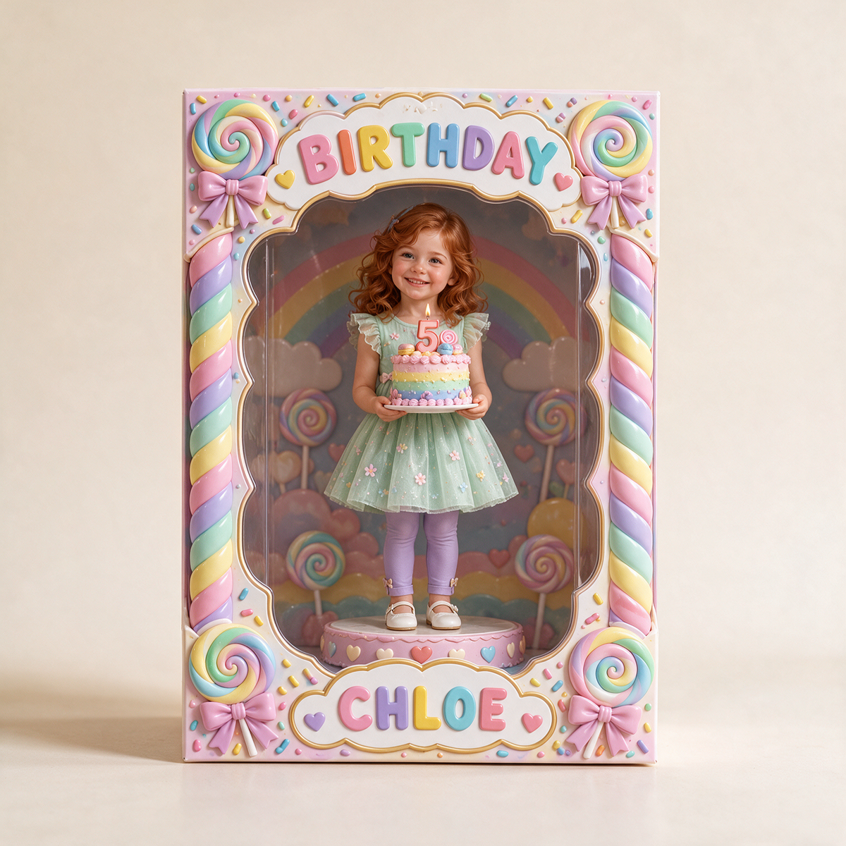 Personalized Custom Photo Candy Acrylic Display Box - 5th Birthday Gift for Girls