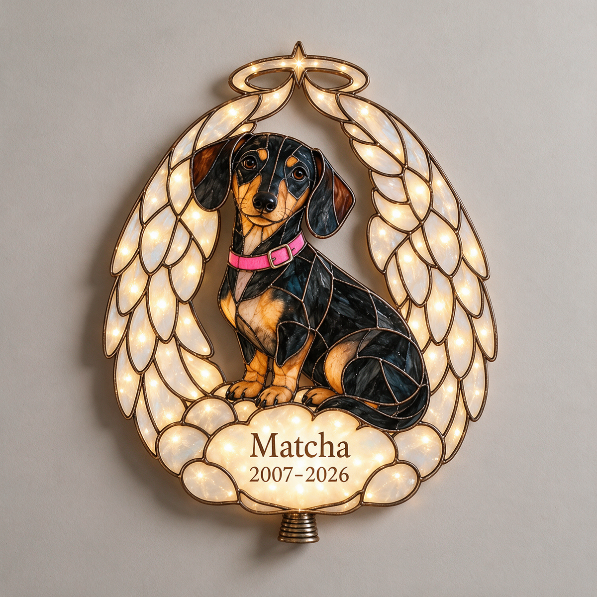 Personalized Dog Memorial Angel Wings Christmas Tree Topper