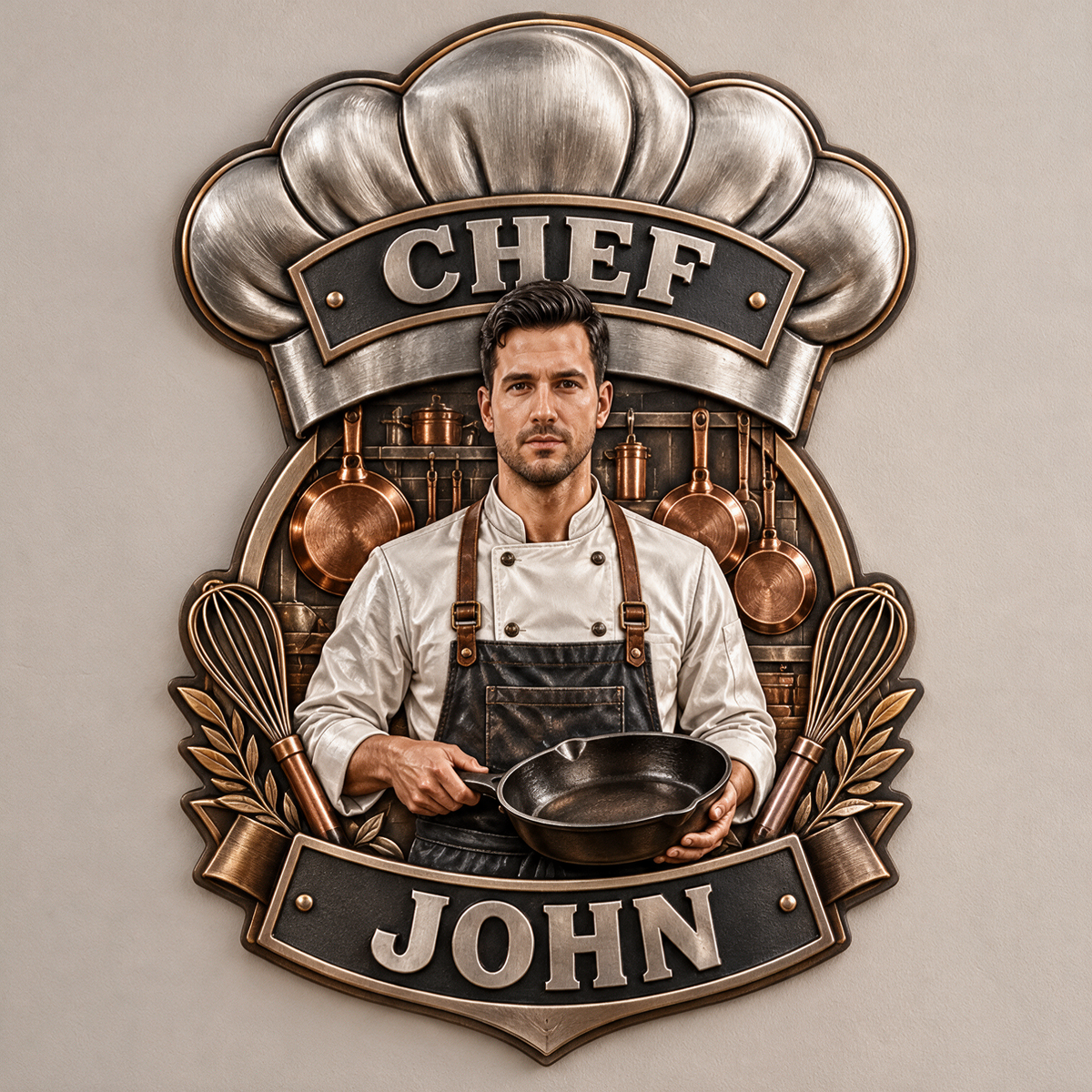 Personalized Custom Photo Chef 3D Printed Cut Metal Sign - Gift for Young Men