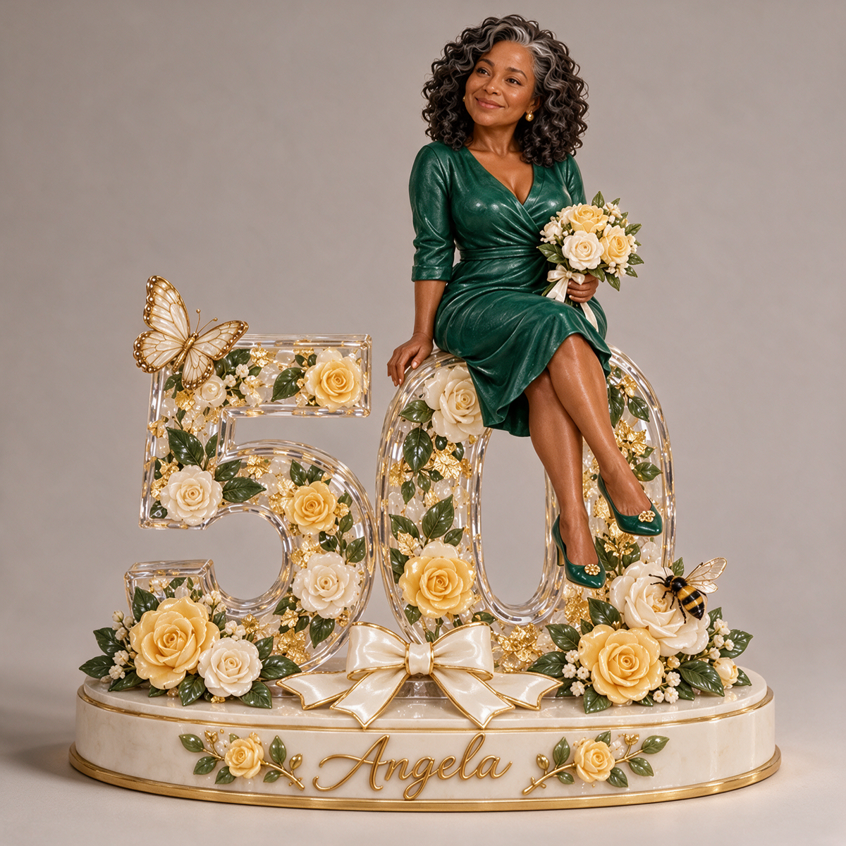 Personalized Custom Photo Yellow Rose Custom Shaped Acrylic Plaque - 50th Birthday Gift for Women