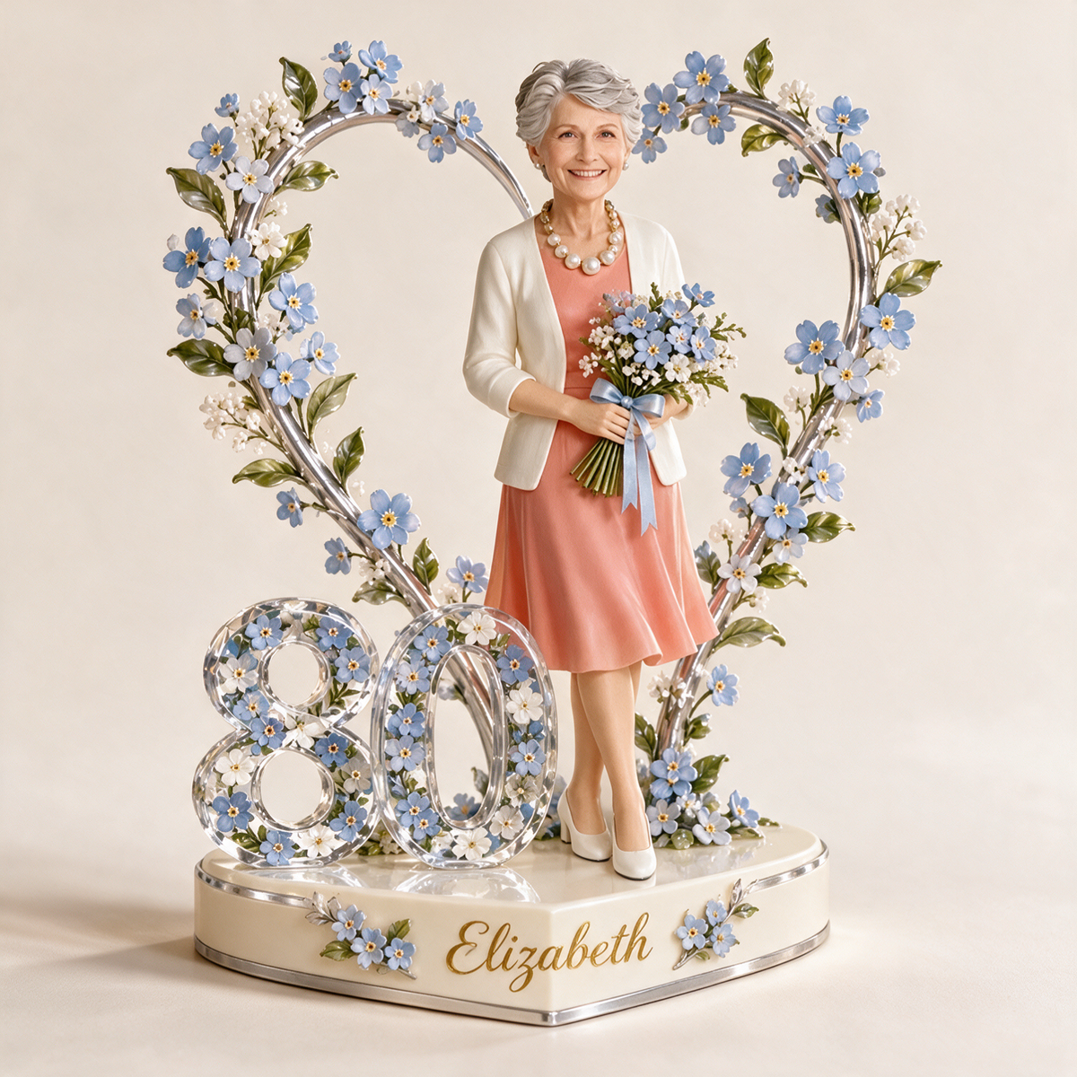 Personalized Floral Heart Custom Shape Actylic Plaque with Custom Portrait, Romantic 21st 30th 40th 50th 60th 70th 80th Birthday Gift for Wife, Girlfriend, Mother, Grandma, Love Keepsake