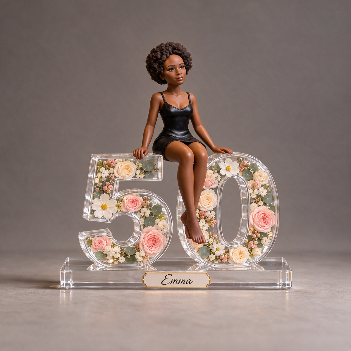 Personalized Custom Photo Floral Acrylic Number Figurine Display - 50th Birthday Gift for Women