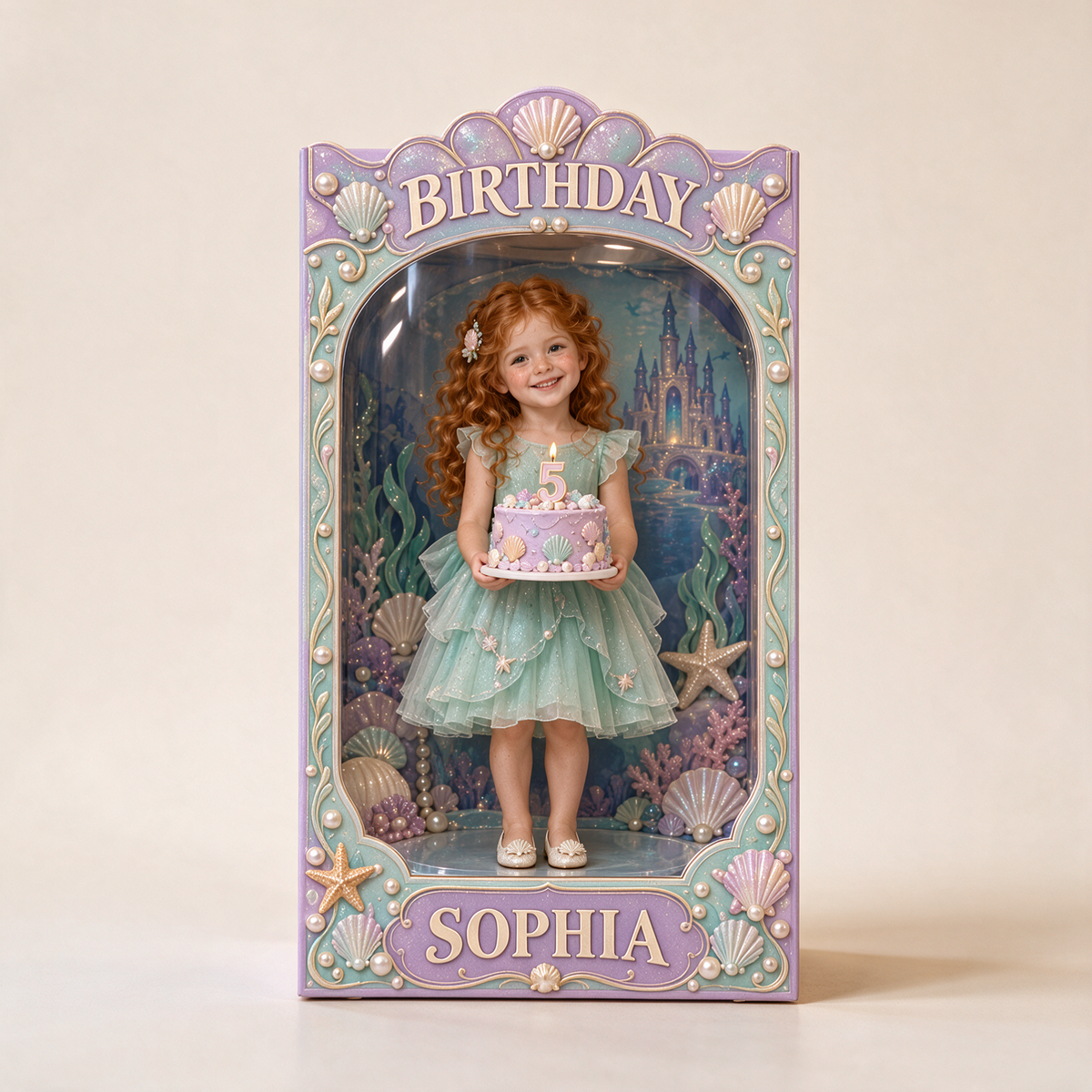 Personalisierte benutzerdefinierte Foto-Acryl-Displaybox unter dem Meer - 5. Geburtstagsgeschenk für Mädchen