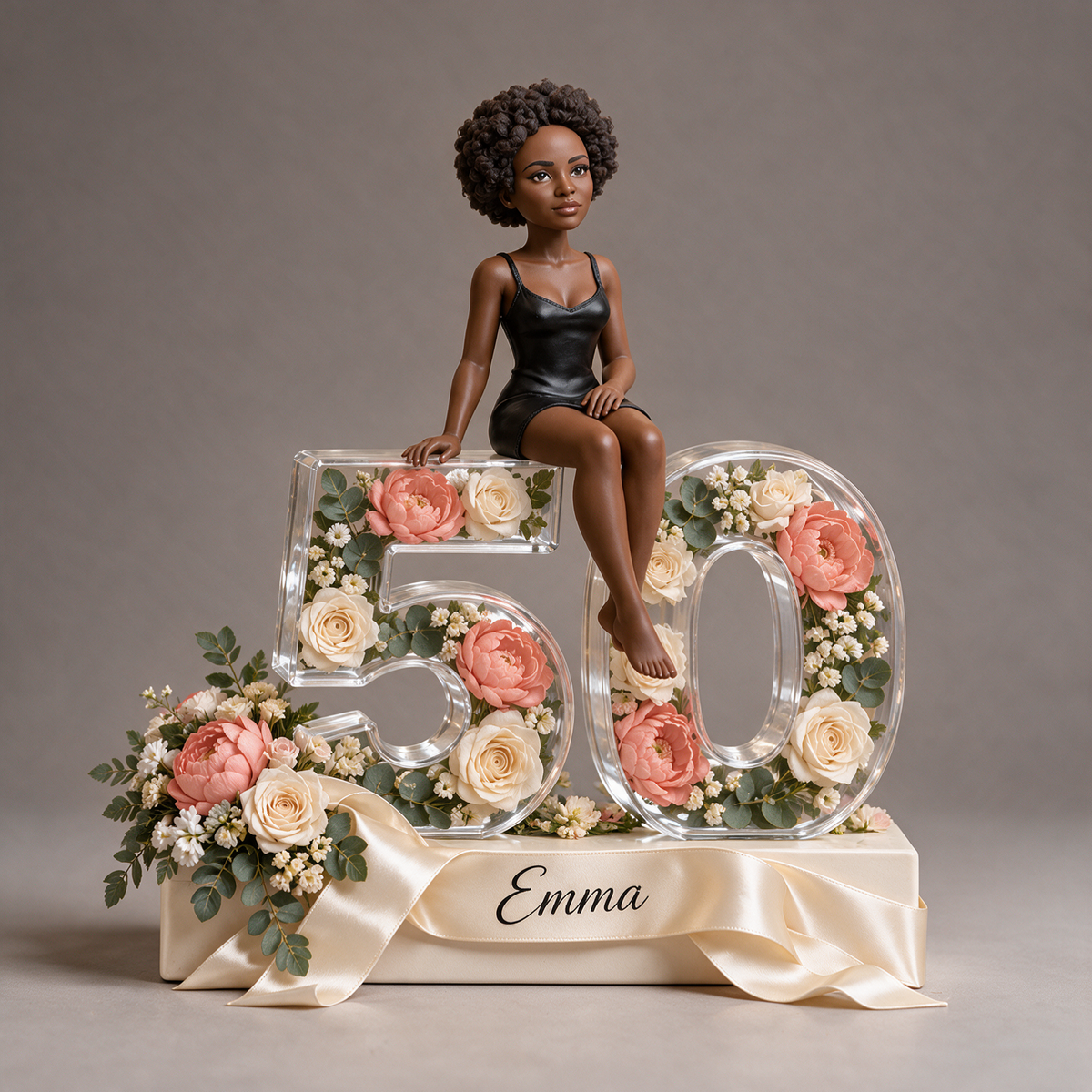 Personalized Custom Photo Floral Acrylic Number Figurine Display - 50th Birthday Gift for Women