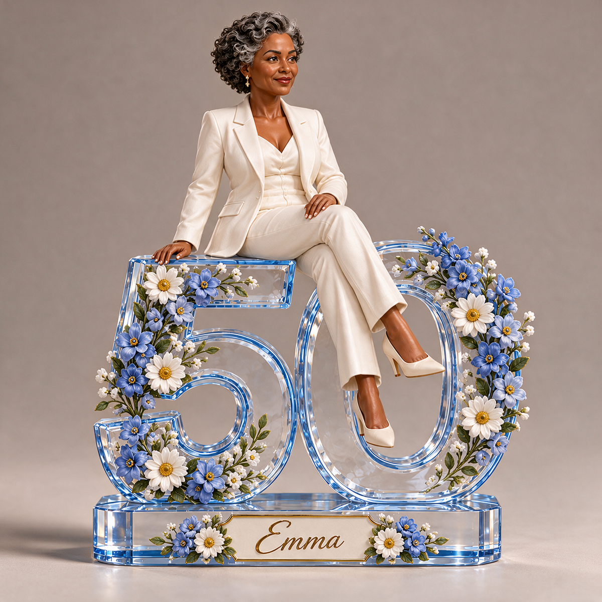 Personalized Custom Photo Blue Daisy Custom Shaped Acrylic Plaque - 50th Birthday Gift for Women