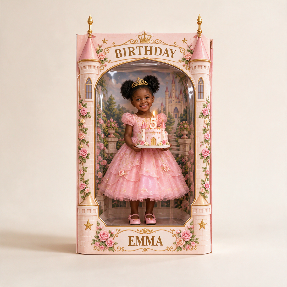 Personalisierte Foto Prinzessinnen Schloss Acryl Display Box - 5. Geburtstagsgeschenk für Mädchen