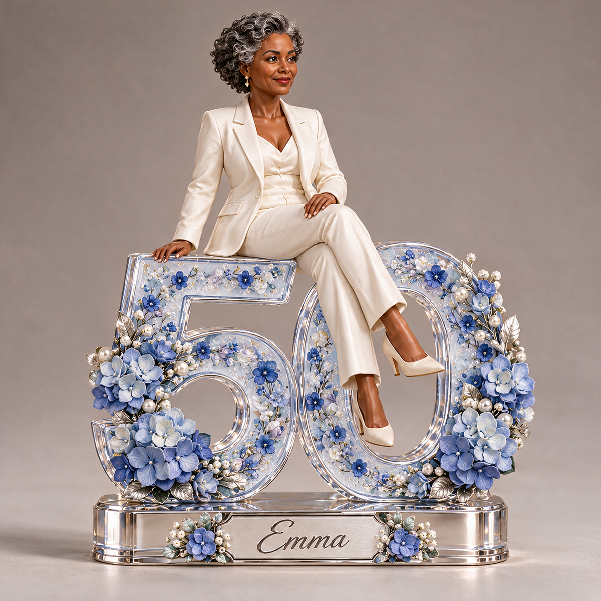Personalized Custom Photo Blue Hydrangea Custom Shaped Acrylic Plaque - 50th Birthday Gift for Women