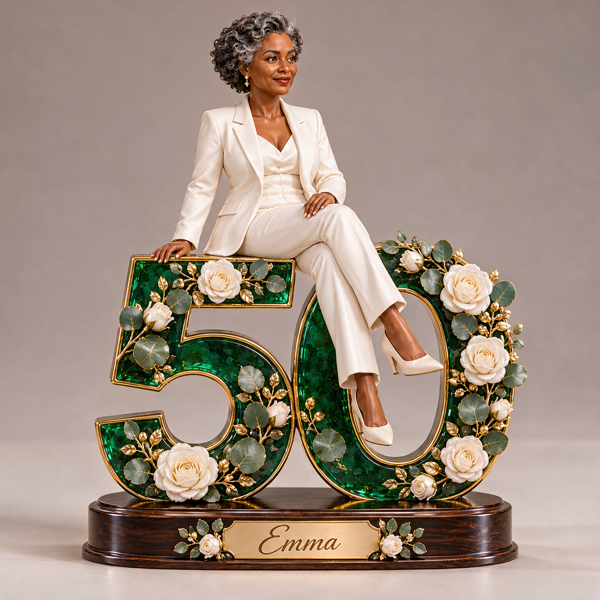 Personalized Custom Photo Emerald Floral Custom Shaped Acrylic Plaque - 50th Birthday Gift for Women