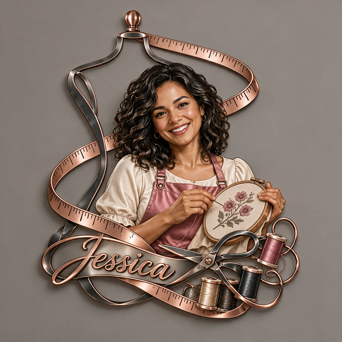 Personalized Custom Photo Sewing 3D Cut Metal Sign - Gift for Women