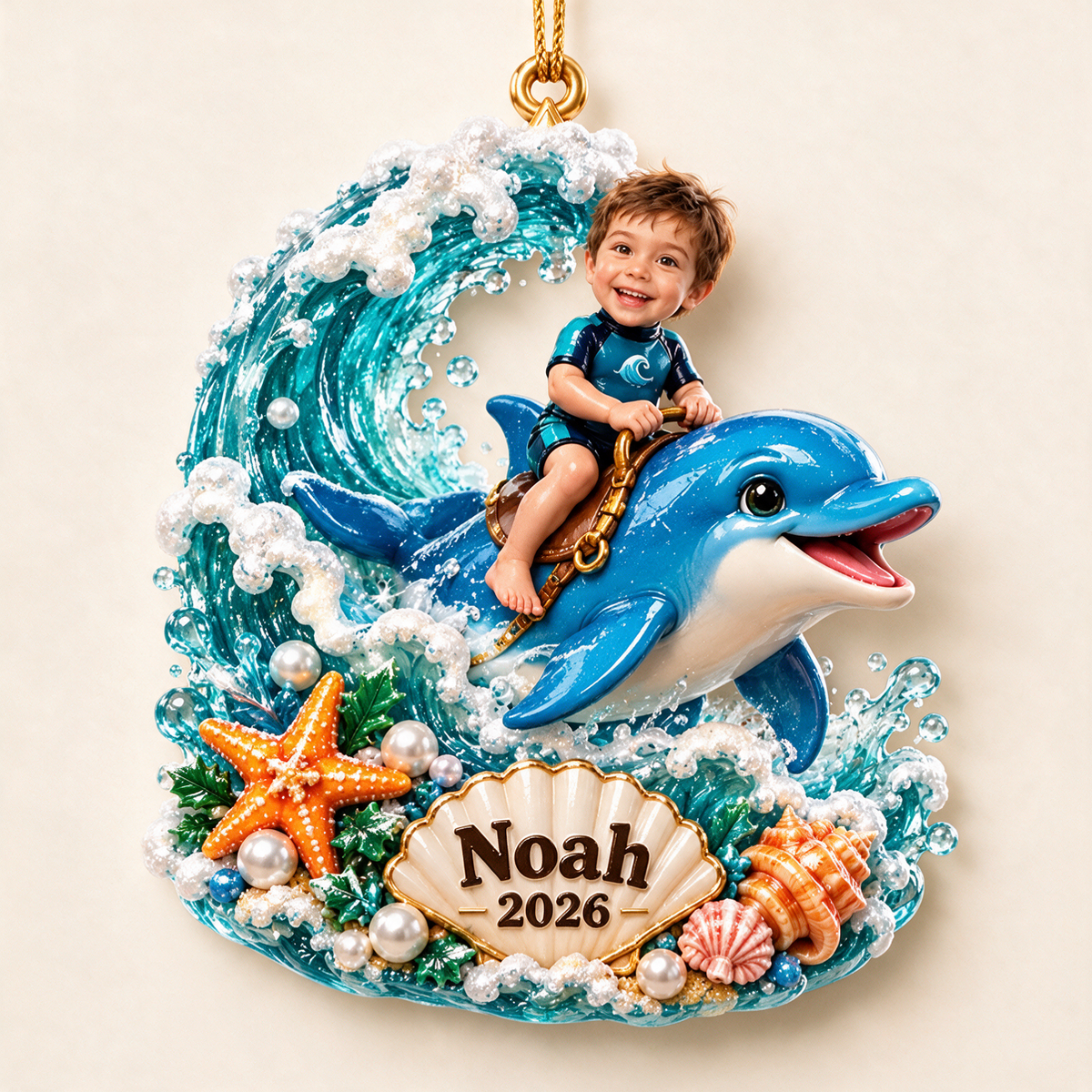 Personalized Custom Photo Dolphin 3D Ornament - 2026 Christmas Gift for Boys
