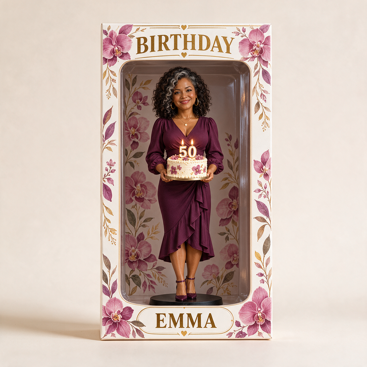 Personalisierte Foto-Orchideenfigur Vitrine - 50. Geburtstagsgeschenk für Frauen