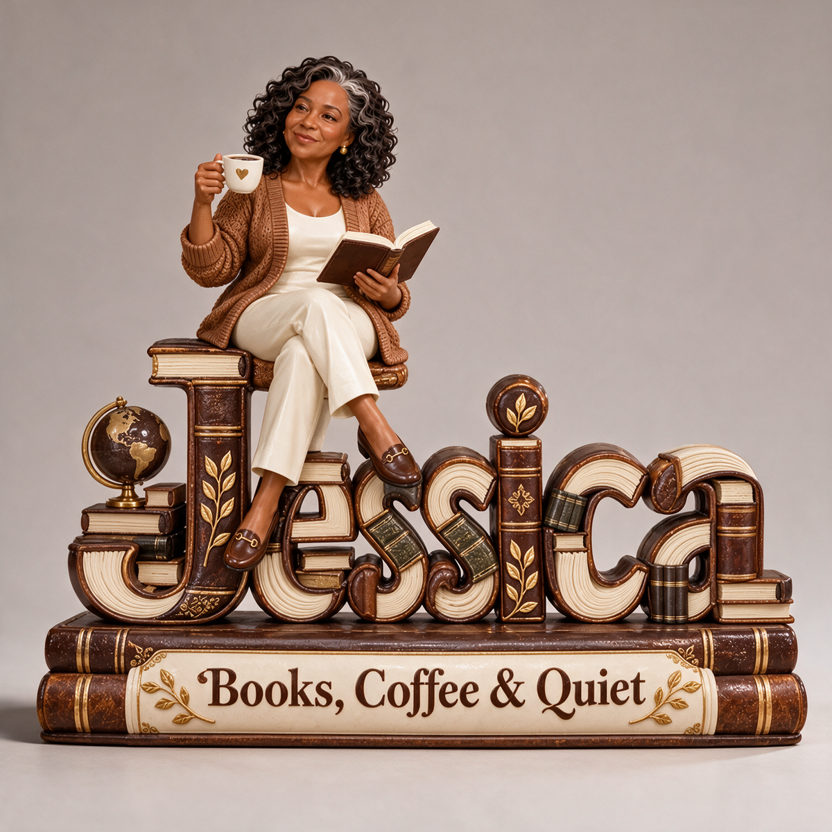 Personalized Custom Photo Book and Coffee Lover 3D Name Figurine - Gift for Older Women