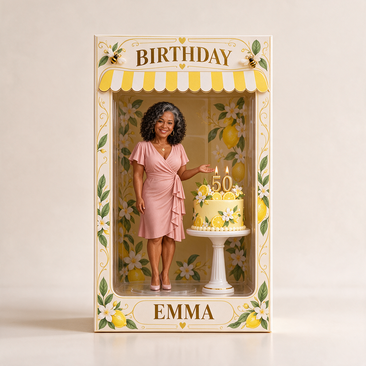 Personalized Custom Photo Lemon Blossom Figurine in Acrylic Display Box - 50th Birthday Gift for Women
