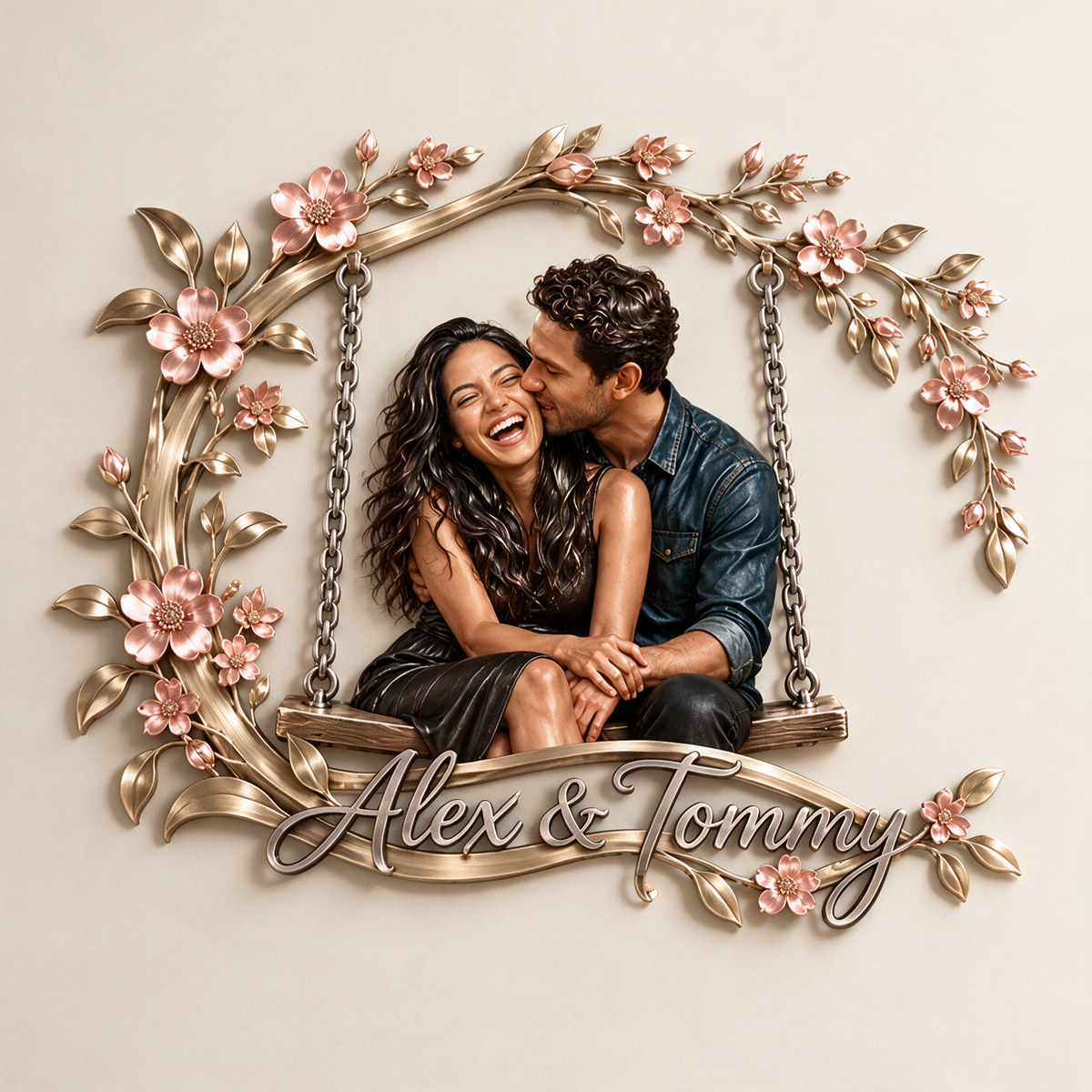 Personalized Custom Photo Floral Swing 3D Metal Wall Art - Gift for Couples