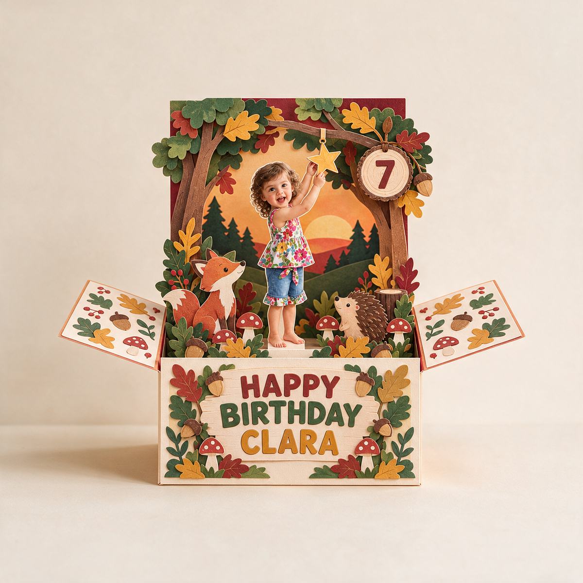 Personalized Birthday Rainbow Pop-Up Box Card with Custom Photo, Name and Age