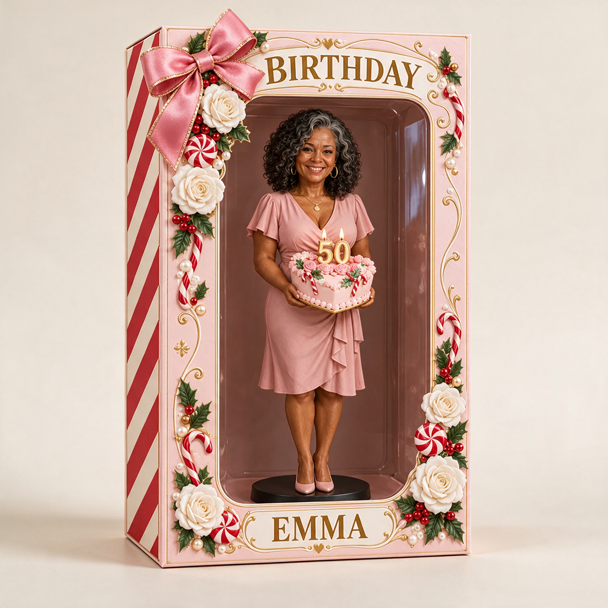 Personalized Custom Photo Christmas Candy Figurine in Acrylic Display Box - 50th Birthday Gift for Women