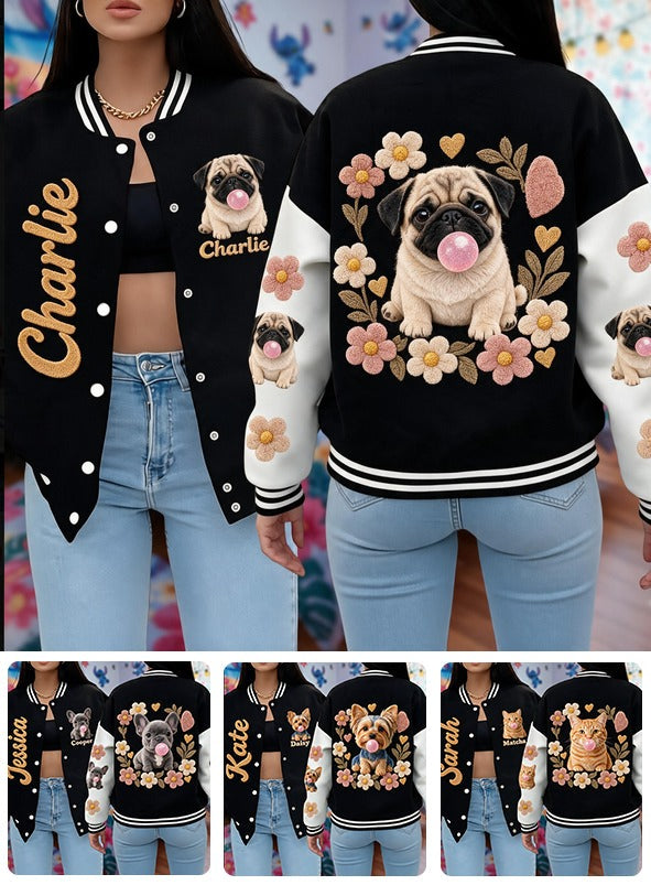 Personalized Fawn Pug Puppy Varsity Jacket Dog Lover Streetwear