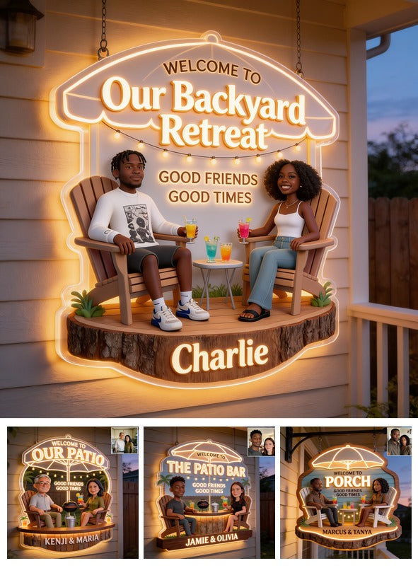 Personalized Black Couple Backyard Patio LED Acrylic Sign Home Decor