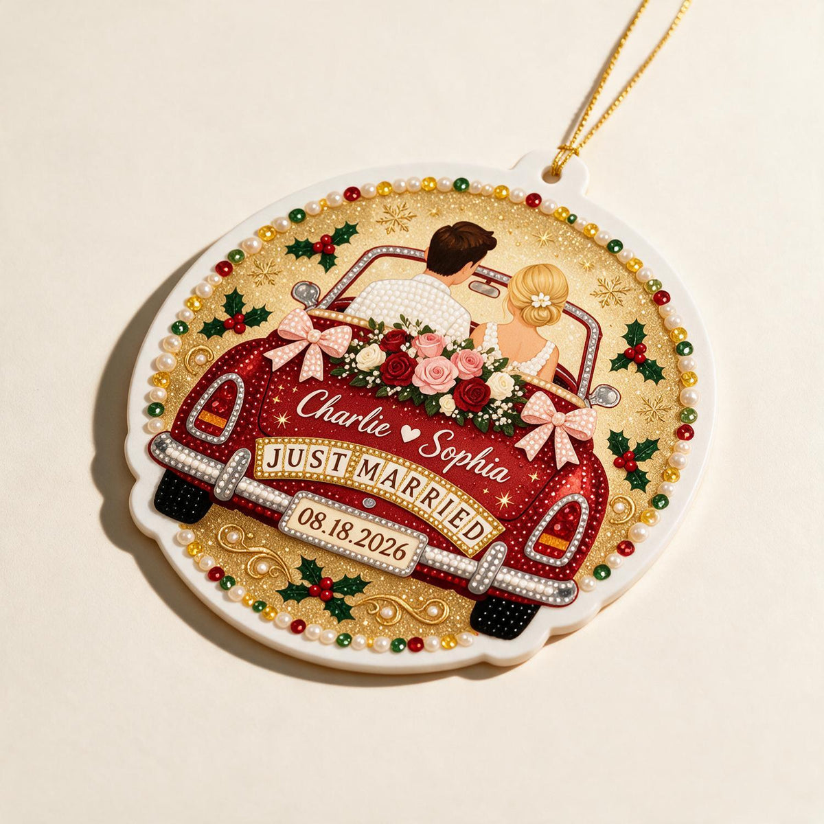 Personalized Christmas Just Married Wedding Car Couple Acrylic Ornament Newlywed Gift