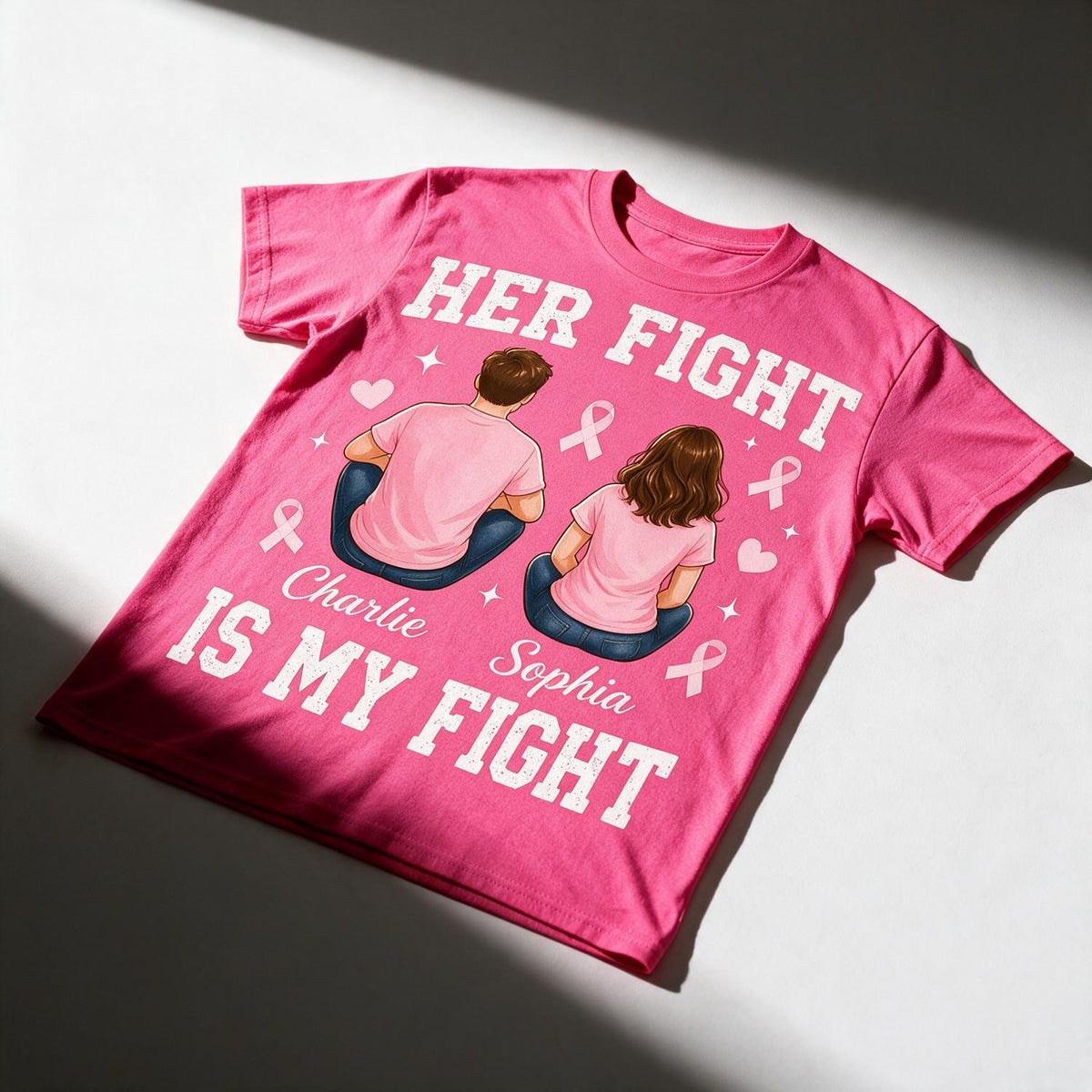 Personalisierte Brustkrebsbewusstsein T-Shirt für Paare - Ihr Kampf ist mein Kampf Geschenk