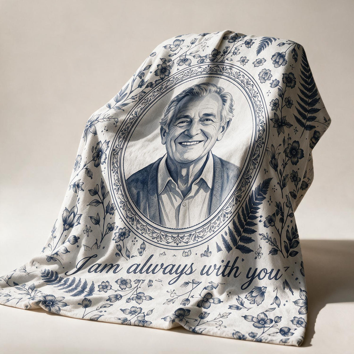 Personalisierte Foto-Gedenkdecke Blau Aquarell - Trost Geschenk