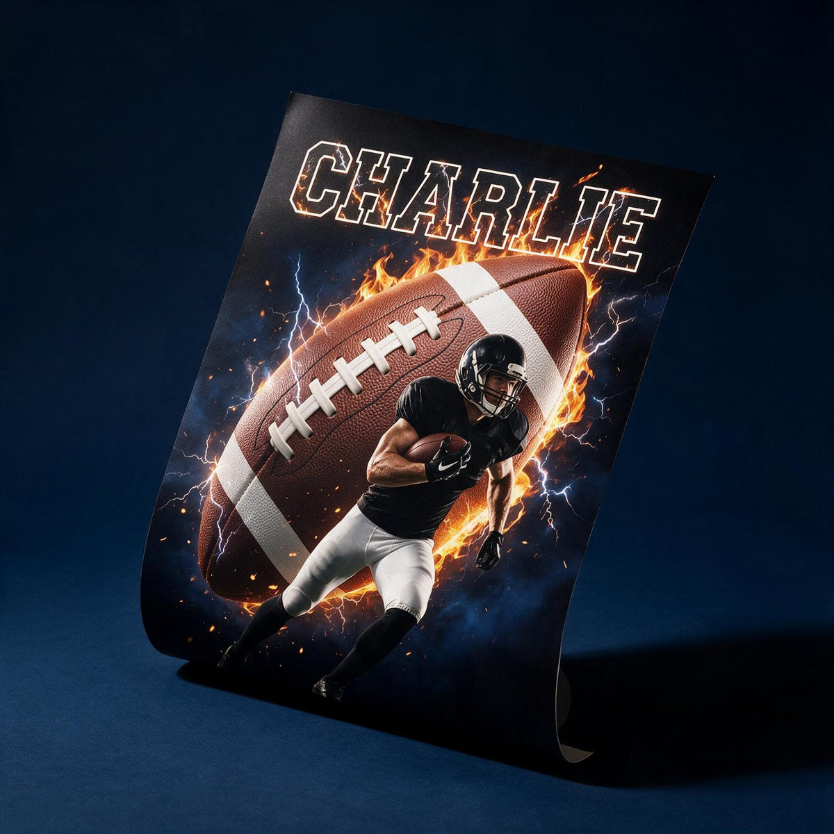 Personalized Football On Fire Custom Photo Poster - Gift for Boys & Girls Sports Fan Room Decor