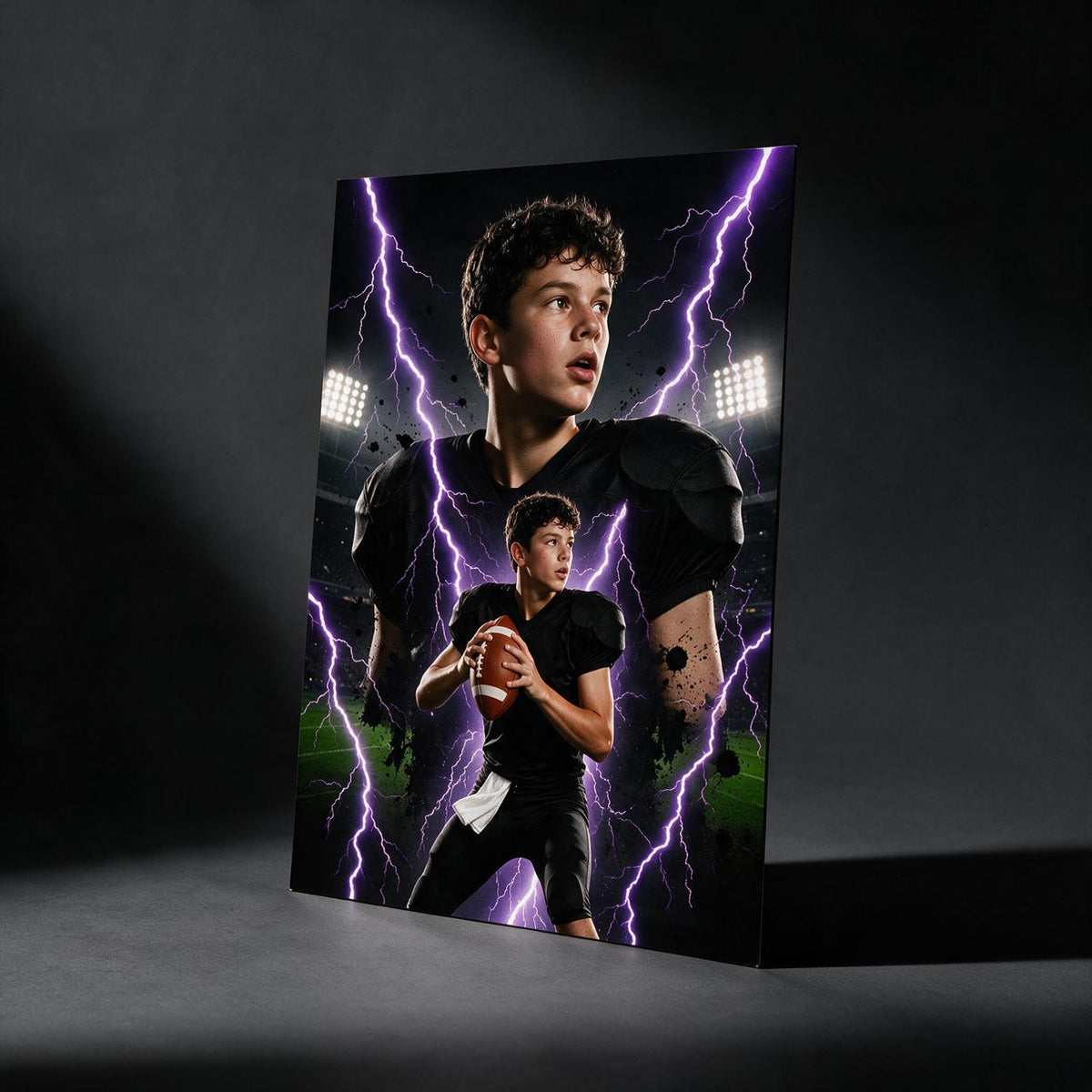 Custom Photo Teen Football Player Lightning Bootleg Poster - Young Athlete Gift