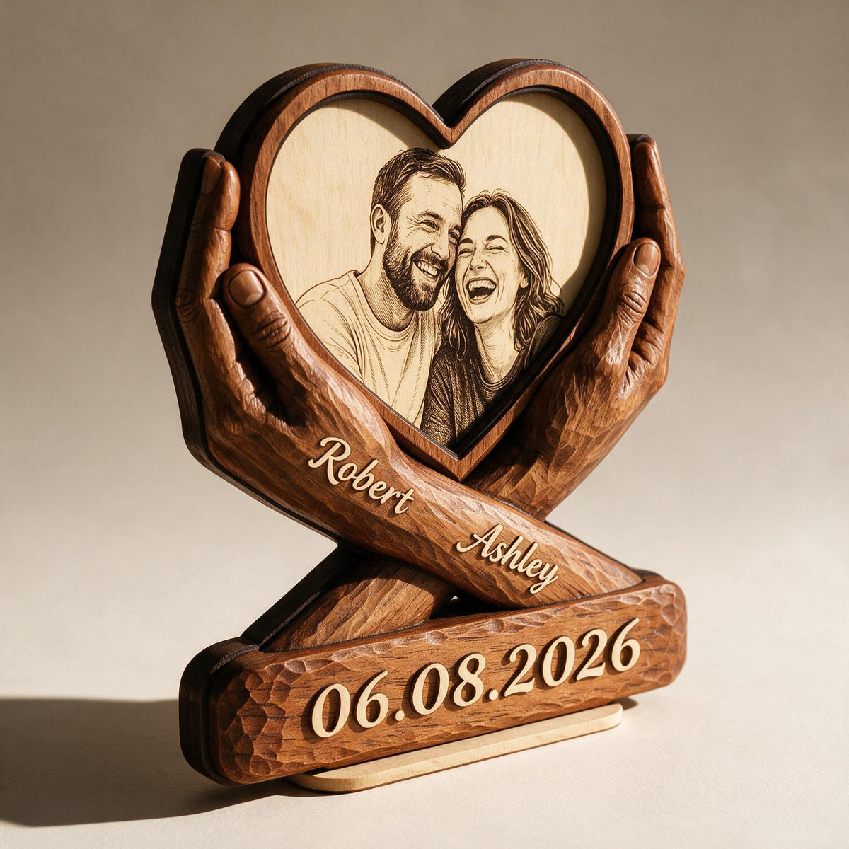 Personalisierte Paarfoto Skizze Stil Ewige Liebe - 2-lagige Holztafel - Jubiläumsgeschenk für Paare, für ihn, für sie
