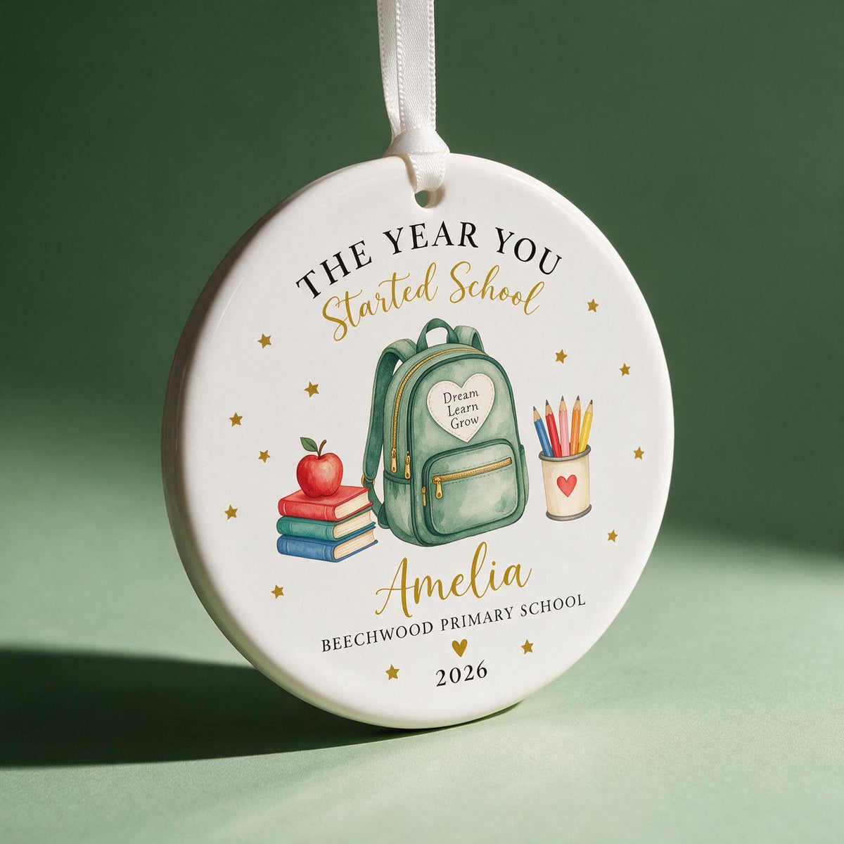 Personalized First Day of School Ceramic Ornament - Custom School Starter Keepsake Gift
